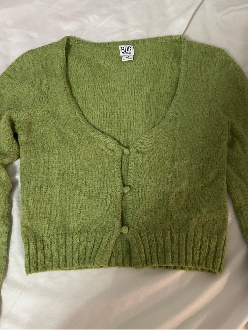 Green Cropped Button Cardigan